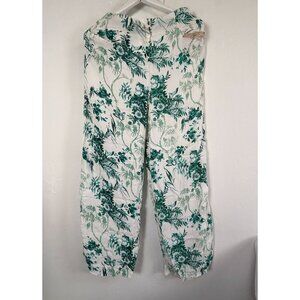Anthropologie Ett:Twa Womens Christina Wide Leg Pants Size 2 Green White Casual